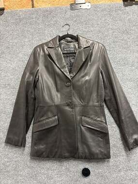 Kenneth Cole New York Women's Black Genuine Leather 2-Button Blazer Jacket Size